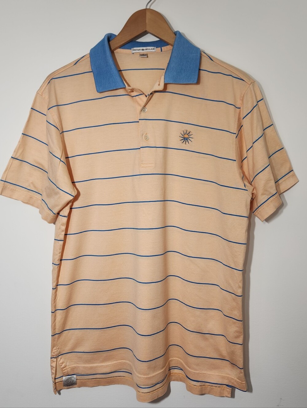 Peter Millar Peach Blue Stripe Short Skeeve Polo Shirt M